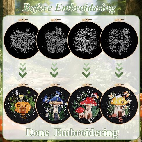 Dremisland 4 Sets Embroidery Kit for Beginners Adults Mushroom and Flower Embroidery Kit Cross Stitch Starter Kits DIY Mushroom Embroidery Kits with Instructions (Mushroom) in Saudi Arabia