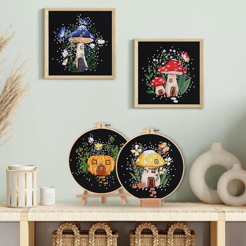 Dremisland 4 Sets Embroidery Kit for Beginners Adults Mushroom and Flower Embroidery Kit Cross Stitch Starter Kits DIY Mushroom Embroidery Kits with Instructions (Mushroom) in Saudi Arabia