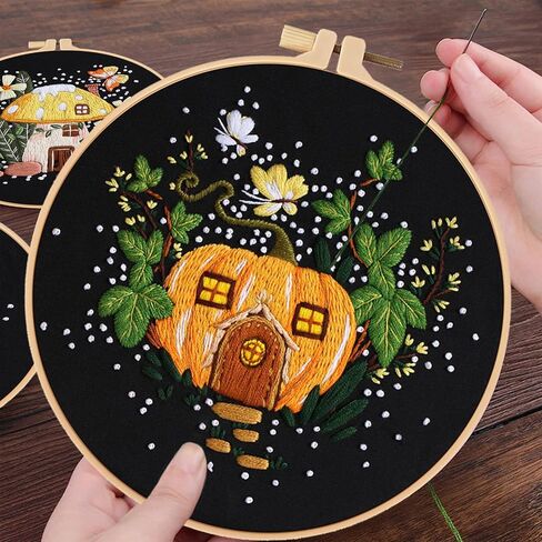 Dremisland 4 Sets Embroidery Kit for Beginners Adults Mushroom and Flower Embroidery Kit Cross Stitch Starter Kits DIY Mushroom Embroidery Kits with Instructions (Mushroom) in Saudi Arabia
