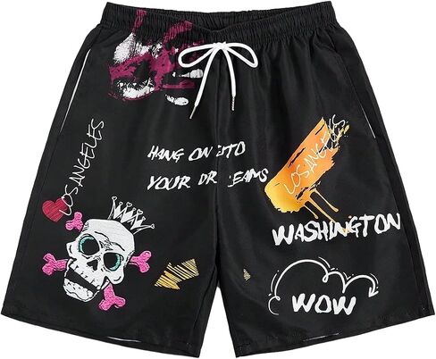 WDIRARA Men's Graphic Letter Print Drawstring Waist Shorts Summer Casual Beach Shorts in Saudi Arabia