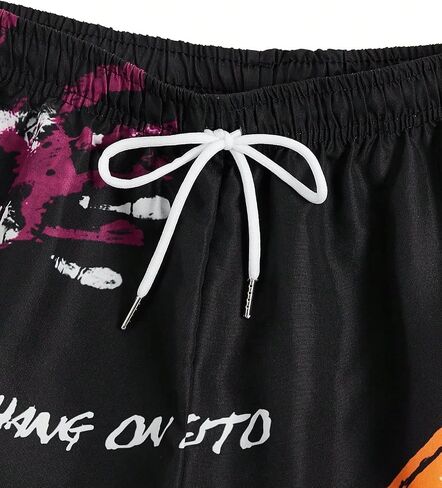 WDIRARA Men's Graphic Letter Print Drawstring Waist Shorts Summer Casual Beach Shorts in Saudi Arabia