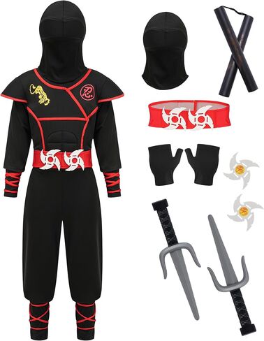 GZ-LAOPAITOU Kids Ninja Costumes for Boys Deluxe Ninja Suit Halloween Cosplay Costumes Party Dress Up with Accessories in Kuwait