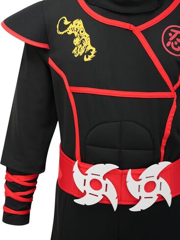 GZ-LAOPAITOU Kids Ninja Costumes for Boys Deluxe Ninja Suit Halloween Cosplay Costumes Party Dress Up with Accessories in Kuwait