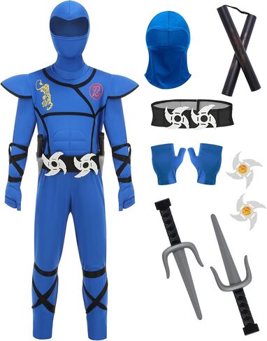 GZ-LAOPAITOU Kids Ninja Costumes for Boys Deluxe Ninja Suit Halloween Cosplay Costumes Party Dress Up with Accessories in Kuwait