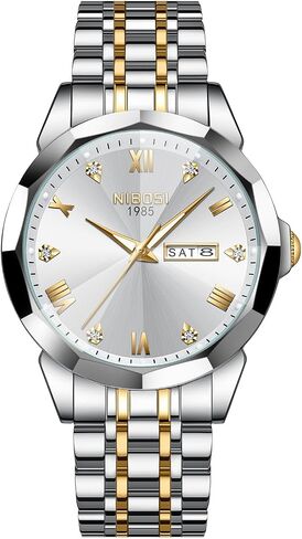 NIBOSI Watch for Men Analog Waterproof Diamond Men's Watch with Day-Date Quartz Stainless Steel Strap Classic Dainty Business Dress Wrist Watches for Men in Saudi Arabia