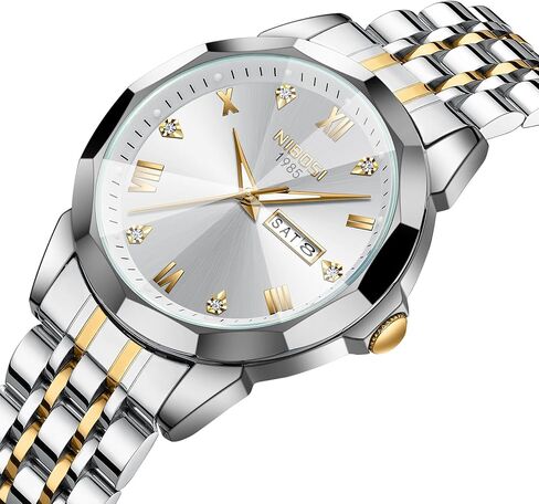 NIBOSI Watch for Men Analog Waterproof Diamond Men's Watch with Day-Date Quartz Stainless Steel Strap Classic Dainty Business Dress Wrist Watches for Men in Saudi Arabia
