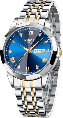 NIBOSI Watch for Men Analog Waterproof Diamond Men's Watch with Day-Date Quartz Stainless Steel Strap Classic Dainty Business Dress Wrist Watches for Men in Saudi Arabia