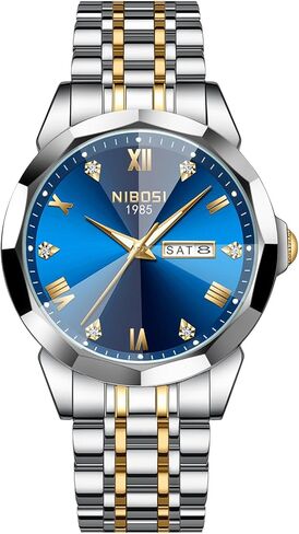 NIBOSI Watch for Men Analog Waterproof Diamond Men's Watch with Day-Date Quartz Stainless Steel Strap Classic Dainty Business Dress Wrist Watches for Men in Saudi Arabia