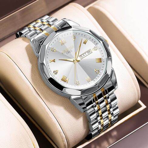 NIBOSI Watch for Men Analog Waterproof Diamond Men's Watch with Day-Date Quartz Stainless Steel Strap Classic Dainty Business Dress Wrist Watches for Men in Saudi Arabia