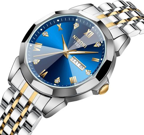 NIBOSI Watch for Men Analog Waterproof Diamond Men's Watch with Day-Date Quartz Stainless Steel Strap Classic Dainty Business Dress Wrist Watches for Men in Saudi Arabia