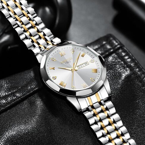 NIBOSI Watch for Men Analog Waterproof Diamond Men's Watch with Day-Date Quartz Stainless Steel Strap Classic Dainty Business Dress Wrist Watches for Men in Saudi Arabia