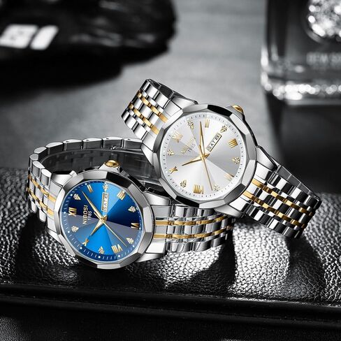 NIBOSI Watch for Men Analog Waterproof Diamond Men's Watch with Day-Date Quartz Stainless Steel Strap Classic Dainty Business Dress Wrist Watches for Men in Saudi Arabia