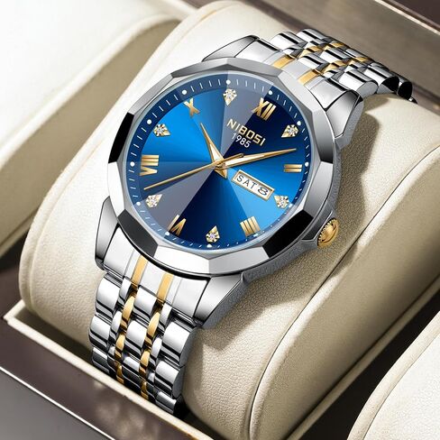 NIBOSI Watch for Men Analog Waterproof Diamond Men's Watch with Day-Date Quartz Stainless Steel Strap Classic Dainty Business Dress Wrist Watches for Men in Saudi Arabia