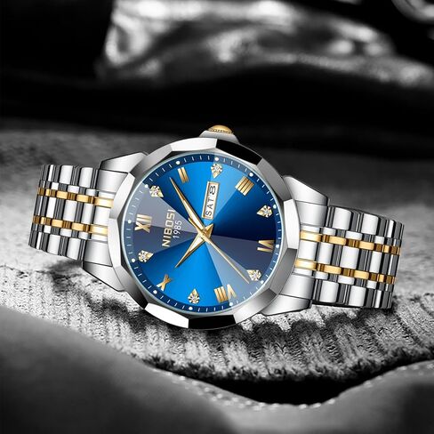 NIBOSI Watch for Men Analog Waterproof Diamond Men's Watch with Day-Date Quartz Stainless Steel Strap Classic Dainty Business Dress Wrist Watches for Men in Saudi Arabia