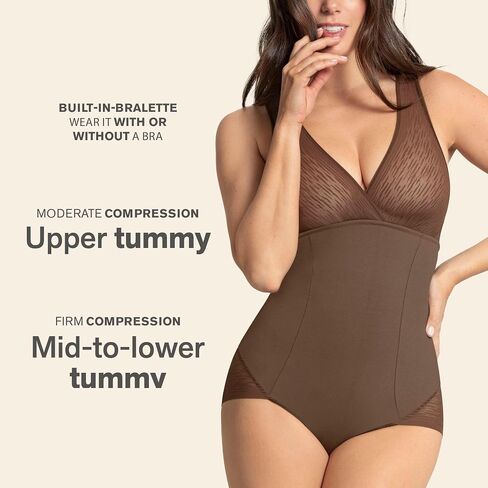 Leonisa Sheer Stripe Detail Sculpting Bodysuit - Tummy Control Shapewear for Women in Saudi Arabia