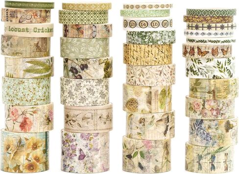 36 Rolls Vintage Washi Tape Pack Retro Arts Adhesive Tapes Wide Chronicle Decorative Masking Tape Sets for Craft, Kids, Scrapbook, DIY, Gift Wrapping (Forest Praise) in Saudi Arabia