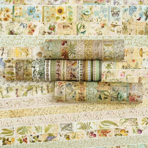 36 Rolls Vintage Washi Tape Pack Retro Arts Adhesive Tapes Wide Chronicle Decorative Masking Tape Sets for Craft, Kids, Scrapbook, DIY, Gift Wrapping (Forest Praise) in Saudi Arabia