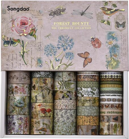 36 Rolls Vintage Washi Tape Pack Retro Arts Adhesive Tapes Wide Chronicle Decorative Masking Tape Sets for Craft, Kids, Scrapbook, DIY, Gift Wrapping (Forest Praise) in Saudi Arabia