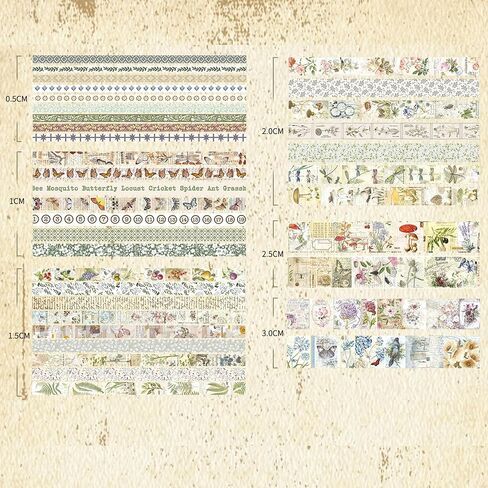 36 Rolls Vintage Washi Tape Pack Retro Arts Adhesive Tapes Wide Chronicle Decorative Masking Tape Sets for Craft, Kids, Scrapbook, DIY, Gift Wrapping (Forest Praise) in Saudi Arabia