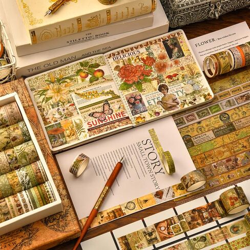 36 Rolls Vintage Washi Tape Pack Retro Arts Adhesive Tapes Wide Chronicle Decorative Masking Tape Sets for Craft, Kids, Scrapbook, DIY, Gift Wrapping (Forest Praise) in Saudi Arabia