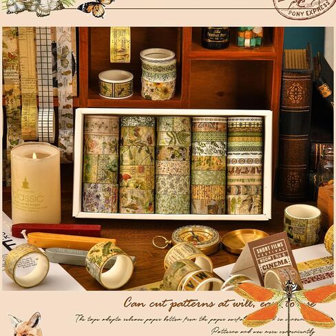 36 Rolls Vintage Washi Tape Pack Retro Arts Adhesive Tapes Wide Chronicle Decorative Masking Tape Sets for Craft, Kids, Scrapbook, DIY, Gift Wrapping (Forest Praise) in Saudi Arabia