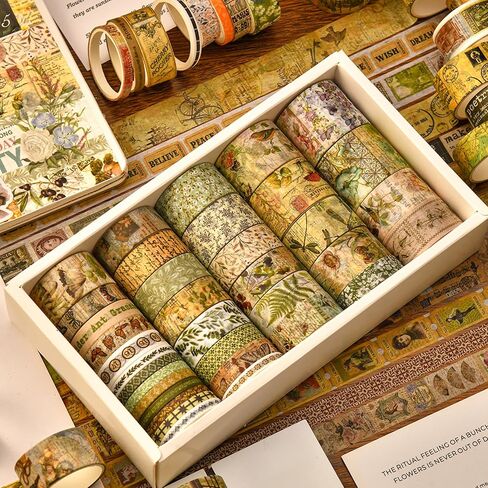 36 Rolls Vintage Washi Tape Pack Retro Arts Adhesive Tapes Wide Chronicle Decorative Masking Tape Sets for Craft, Kids, Scrapbook, DIY, Gift Wrapping (Forest Praise) in Saudi Arabia