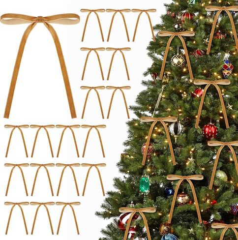 Pack of 30 Christmas Velvet Bows - 5x7 Inches, Vintage Style Velvet Ribbon Bows Perfect for Christmas Tree, Gift Wrapping, Wreaths, Garlands, Home Decor, & Wedding Party Celebrations (Khaki) in Kuwait