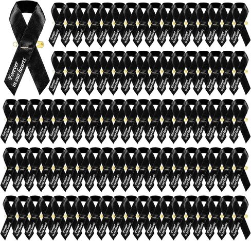 100 Pcs Funeral Ribbons Memorial Ribbon Funeral Pins Classic Memorial Service Respect Meditation Personalized Ribbon Bow with Safety Pins for Mourning Remembrance Day Funeral Event in Saudi Arabia