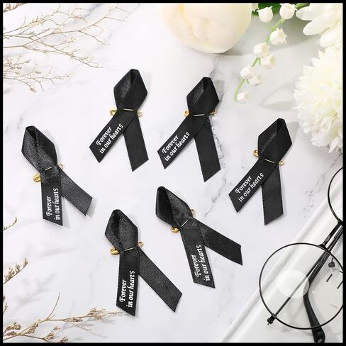 100 Pcs Funeral Ribbons Memorial Ribbon Funeral Pins Classic Memorial Service Respect Meditation Personalized Ribbon Bow with Safety Pins for Mourning Remembrance Day Funeral Event in Saudi Arabia
