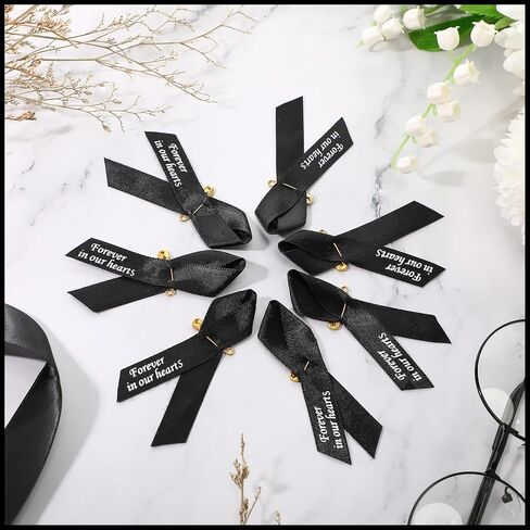 100 Pcs Funeral Ribbons Memorial Ribbon Funeral Pins Classic Memorial Service Respect Meditation Personalized Ribbon Bow with Safety Pins for Mourning Remembrance Day Funeral Event in Saudi Arabia