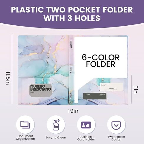 Ddaowanx Folders with Pockets and Prongs, 6 Pack 2 Pocket 3 Prong Cute Marble Style Folder,Plastic Folders for Documents (6) in Saudi Arabia