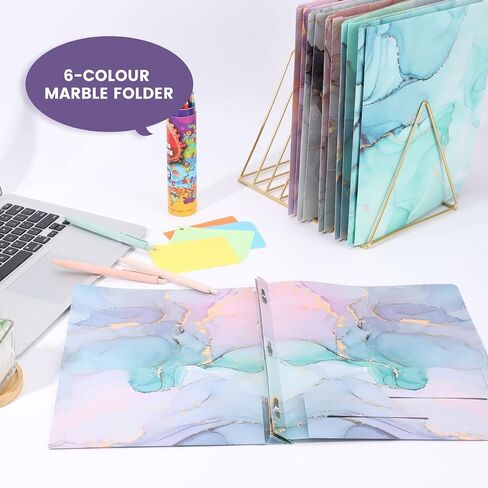 Ddaowanx Folders with Pockets and Prongs, 6 Pack 2 Pocket 3 Prong Cute Marble Style Folder,Plastic Folders for Documents (6) in Saudi Arabia