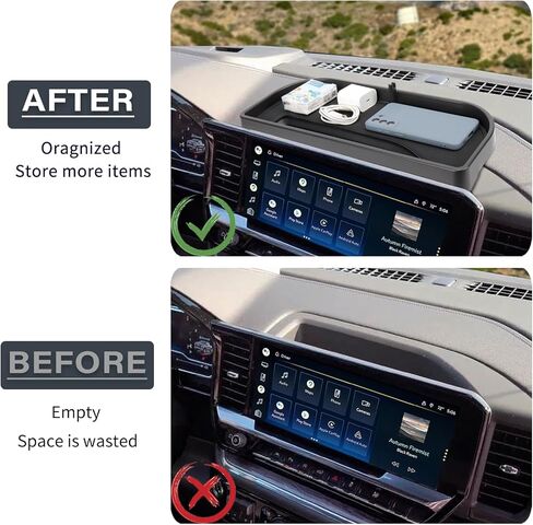 منظم لوحة التحكم المركزية متوافق مع 2022-2024 Chevy Silverado/GMC Sierra 1500/ 2500HD/ 3500HD علبة تخزين لوحة القيادة خلف الملحقات الداخلية للشاشة 13.4 بوصة in Kuwait