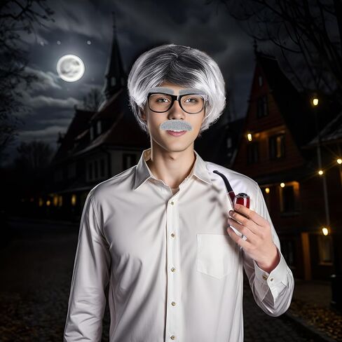 زي شعر مستعار للرجل العجوز باللون الرمادي مكون من 7 قطع من إكسسوارات فستان الجد، مجموعات تنكرية للمدرسة لمدة 100 يوم لحفلات الهالوين in Kuwait