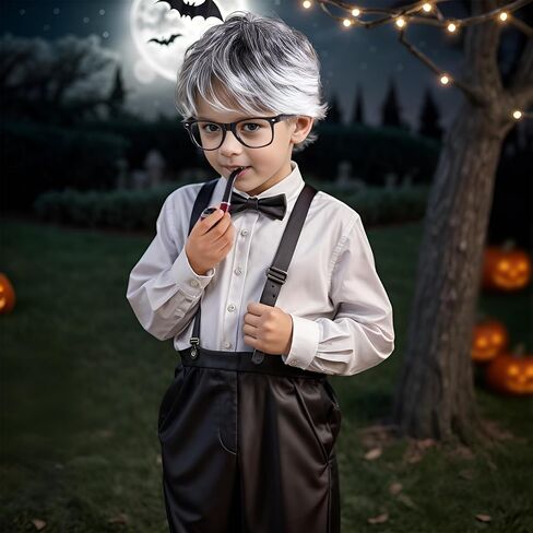 زي شعر مستعار للرجل العجوز باللون الرمادي مكون من 7 قطع من إكسسوارات فستان الجد، مجموعات تنكرية للمدرسة لمدة 100 يوم لحفلات الهالوين in Kuwait