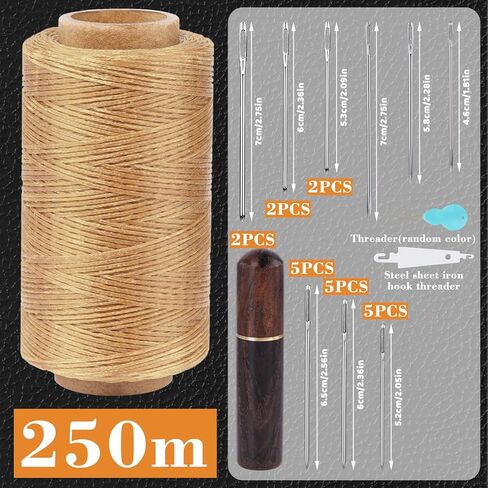 Leather Upholstery Sewing Waxed Thread, 273 Yards 150D Off-White Waxed Cord Set, 0.8mm Leather Wax String Set with 24 Hand Sewing Needles, Heavy Duty Sewing Kit for Bookbinding, Leather Sewing in Saudi Arabia
