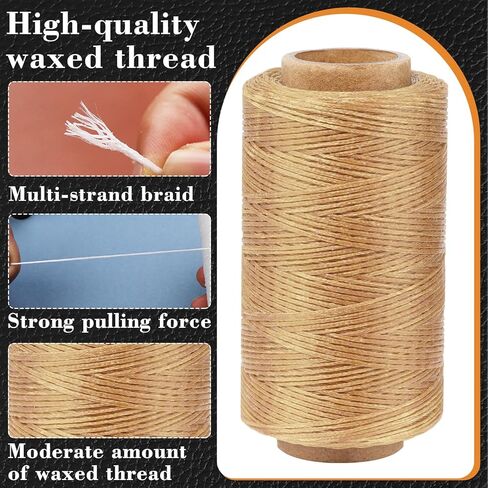 Leather Upholstery Sewing Waxed Thread, 273 Yards 150D Off-White Waxed Cord Set, 0.8mm Leather Wax String Set with 24 Hand Sewing Needles, Heavy Duty Sewing Kit for Bookbinding, Leather Sewing in Saudi Arabia