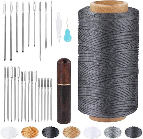 Leather Upholstery Sewing Waxed Thread, 273 Yards 150D Off-White Waxed Cord Set, 0.8mm Leather Wax String Set with 24 Hand Sewing Needles, Heavy Duty Sewing Kit for Bookbinding, Leather Sewing in Saudi Arabia