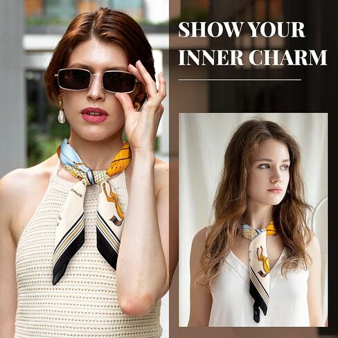 Silk Feeling Head Hair Scarf for Women Neck Square Scarves 27.5"X27.5" in Kuwait