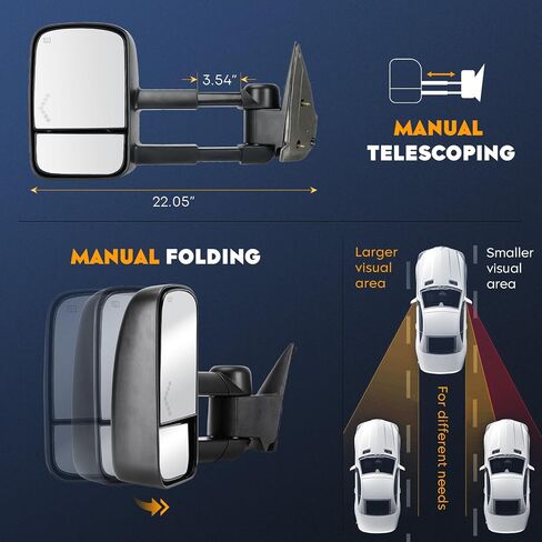 Towing Mirrors for Chevy GMC Silverado Suburban Sierra 1500 2500 HD Tahoe Yukon 2003 2004 2005 2006, 3500 Classic 2007 Power Heated with Arrow Light Manual Folding Telescoping (1 Pair) in Saudi Arabia