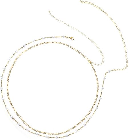 2 Pcs Waist Chain Summer Belly Chain Multilayer Pearl Body Jewelry Gold Plated Adjustable Bikini Accessories for Beach Navel-Baring Outfits Sexy Women 26-36 Inch in Saudi Arabia