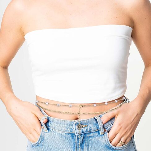 2 Pcs Waist Chain Summer Belly Chain Multilayer Pearl Body Jewelry Gold Plated Adjustable Bikini Accessories for Beach Navel-Baring Outfits Sexy Women 26-36 Inch in Saudi Arabia