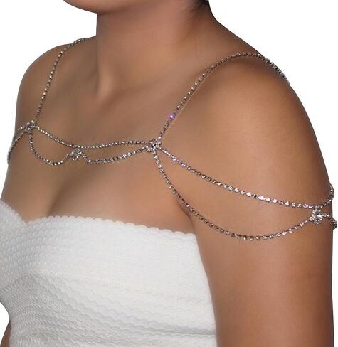 Rhinestone Shoulder Body Chain Jewelry,Multi-Layered Flower Rhinestone Bridal Back Chain Necklace Sexy Festival Rave Crystal Shoulder Chain Wedding Backdrop Jewelry for Women in Kuwait