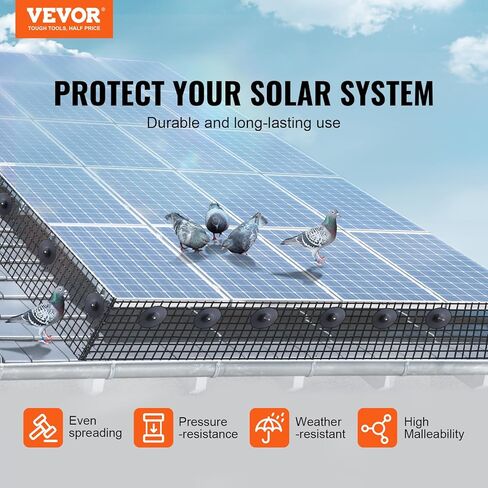 VEVOR Solar Panel Bird Guard 6inch PVC Coated Mesh Roll Kit, Critter Fence,Pigeon Proofing, Black, 6in x 98ft with 100pcs Fasteners, 50pcs Tie Wires in Kuwait