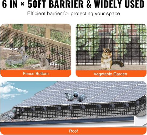 VEVOR Solar Panel Bird Guard 6inch PVC Coated Mesh Roll Kit, Critter Fence,Pigeon Proofing, Black, 6in x 98ft with 100pcs Fasteners, 50pcs Tie Wires in Kuwait