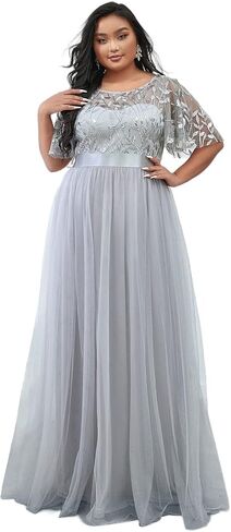 Ever-Pretty Women's Round Neck Short Sleeves Plus Size A-Line Tulle Sequin Formal Evening Dresses 0904-DA2 in Kuwait