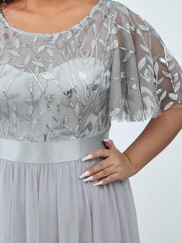 Ever-Pretty Women's Round Neck Short Sleeves Plus Size A-Line Tulle Sequin Formal Evening Dresses 0904-DA2 in Kuwait