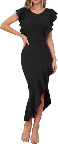 NASHALYLY Women's Elegant Bodycon Midi Dress Ruffle Sleeveless Cocktail Party Evening Mermaid Long Dresses in Saudi Arabia