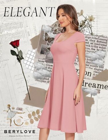 BeryLove Vintage Cocktail Dress, Wedding Guest Formal Tea Party Dress with A-Line Modest Church Dress in Kuwait