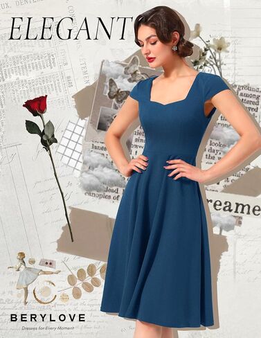 BeryLove Vintage Cocktail Dress, Wedding Guest Formal Tea Party Dress with A-Line Modest Church Dress in Kuwait